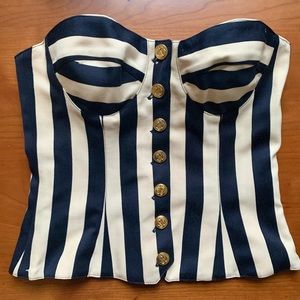 Beautiful Vintage Escada Bustier Top - Nautical Stripes with Gold Buttons